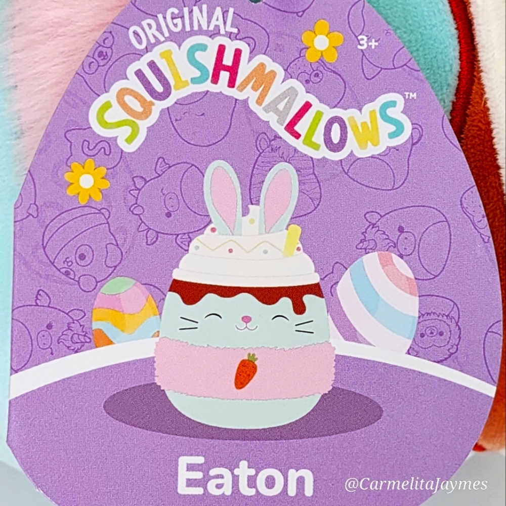 🐣 EATON 🐰🧁 Blue Bunny Milkshake Pink Fur Carrot Easter 2025 Squishmallow NWT - Picture 3 of 9